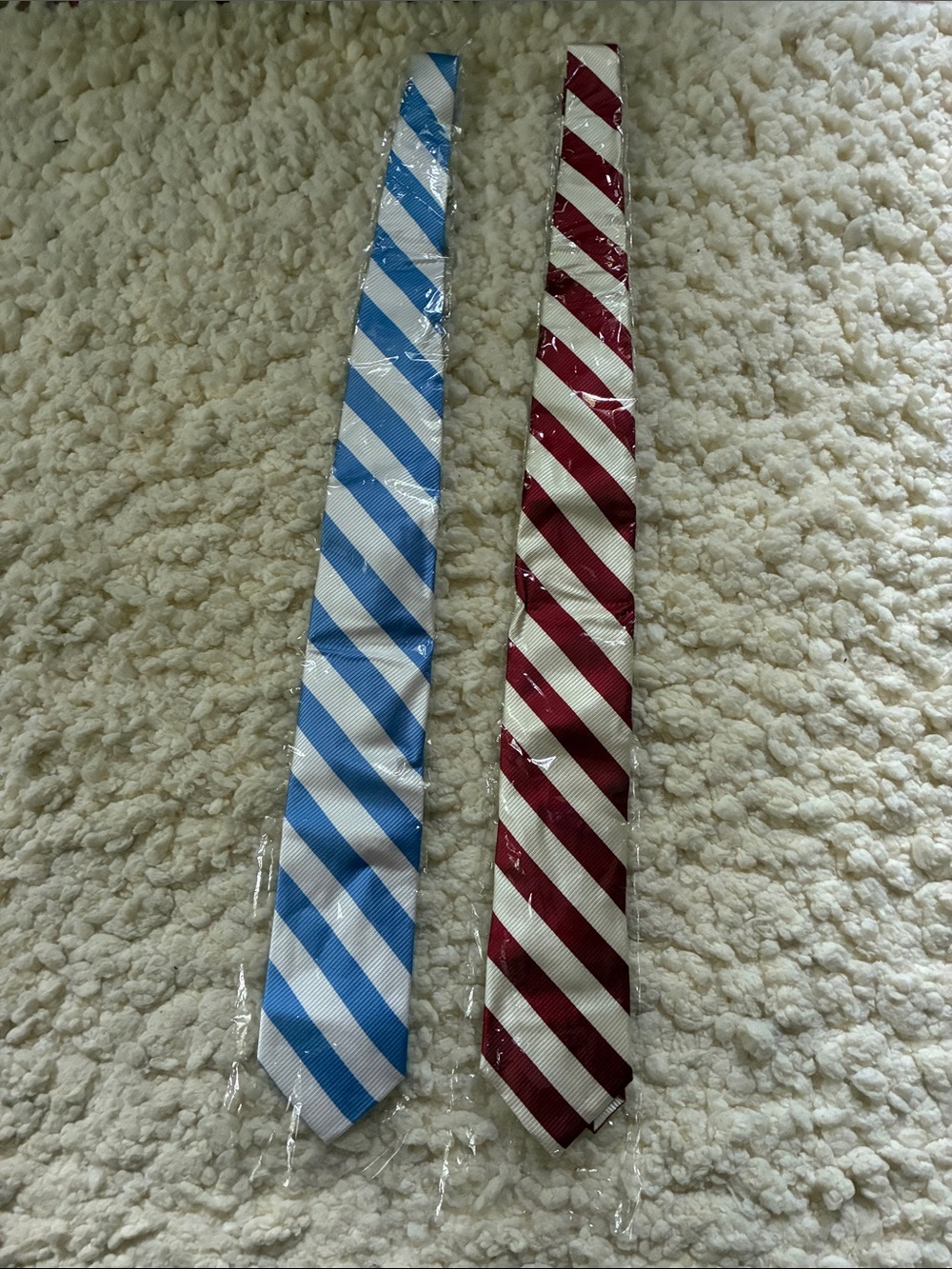 The Tie Bar Striped Ties — Light Blue & White and Red & White. 2 ties